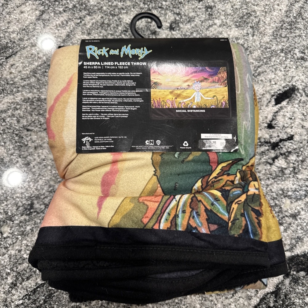 Rick and Morty Social Distancing Sherpa Lined Fleece Throw Blanket 45x60 - NEW - Picture 4 of 7